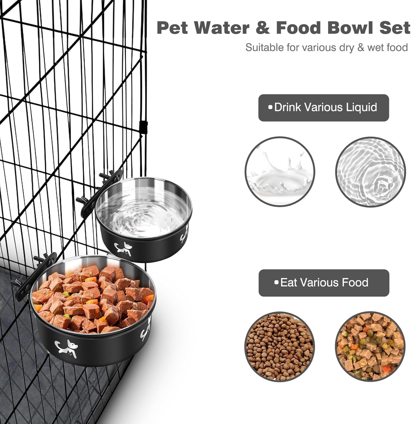 Dog Crate Bowls Hanging No Spill, Set of 2 Dog Crate Water Bowl