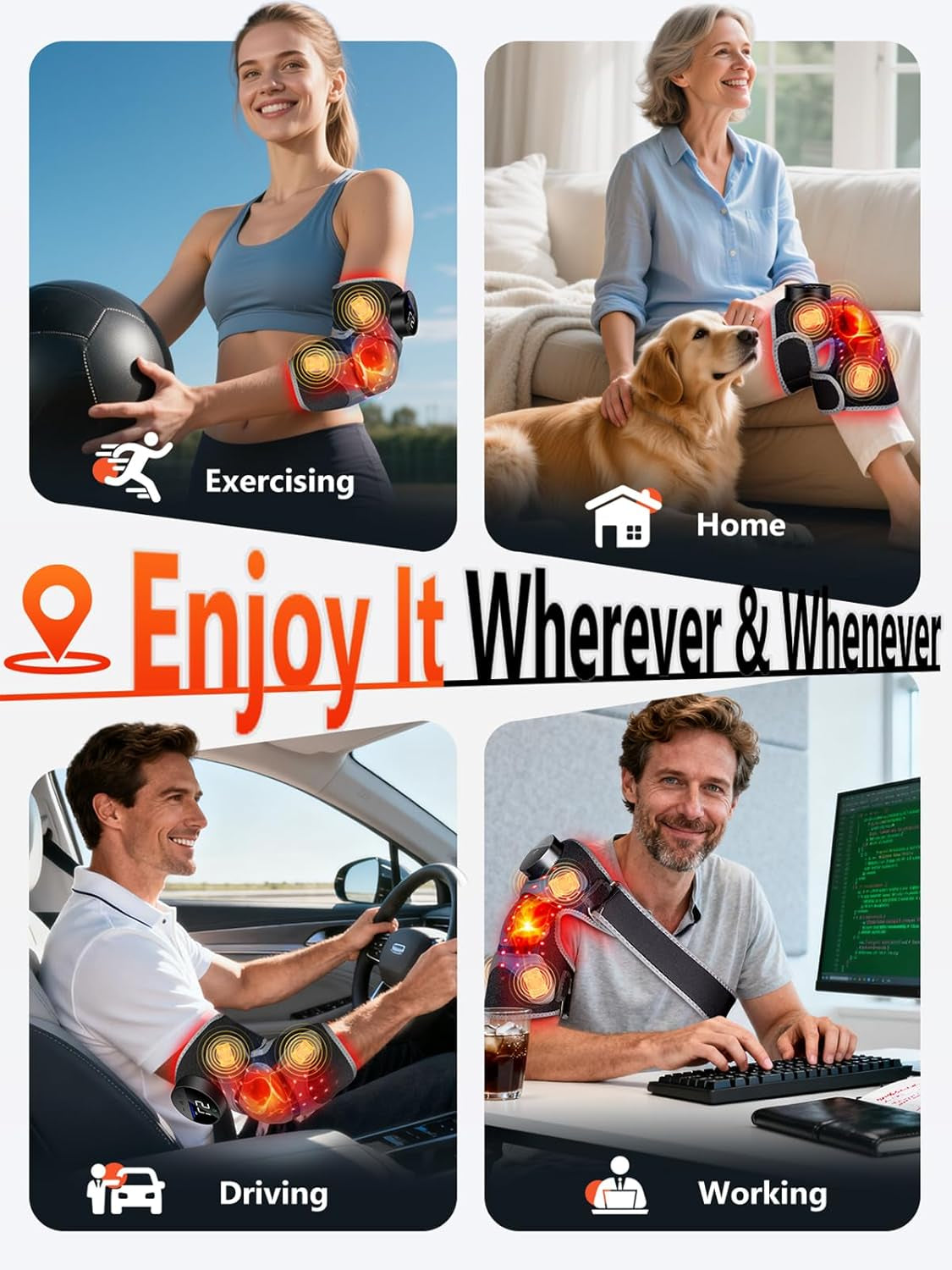 Upgrade 4 Massage Area Knee Brace & Red Light Therapy for Knee, Cord-Free Rechargeable Controller, 20Min Auto Shut-Off, 660Nm & 850Nm Red Light Therapy Device for Knee/Elbow/Shoulder.