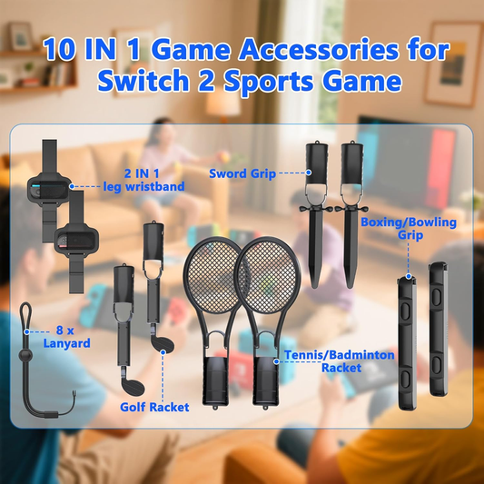 HEYSTOP 10-in-1 Sports Accessories Kit for Nintendo Switch 2 – Family Bundle
