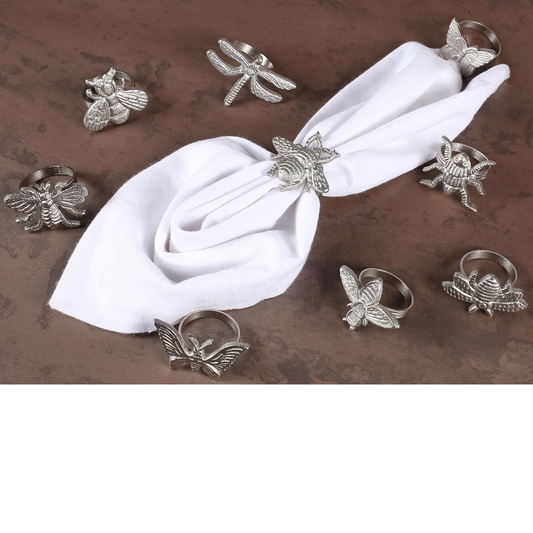Alpha Living Home 12-Pack Metal Napkin Rings – Assorted Insect Designs, Silver
