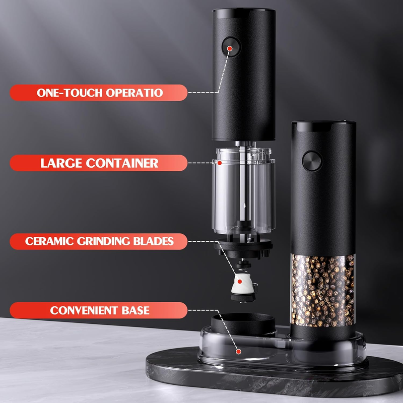 Electric Salt & Pepper Grinder Set – Adjustable Coarseness, LED Light, 2-Pack