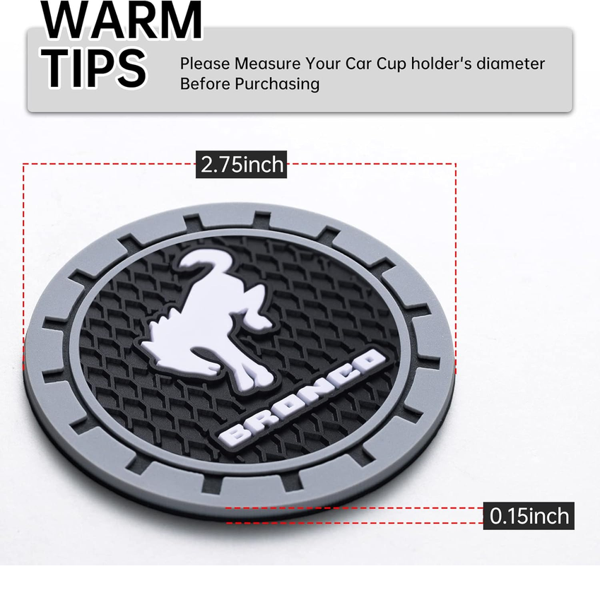 TACOMA Silicone Car Cup Holder Coasters 2-Pack – 2.75", Grey, for Ford Bronco Sport 2023/2024