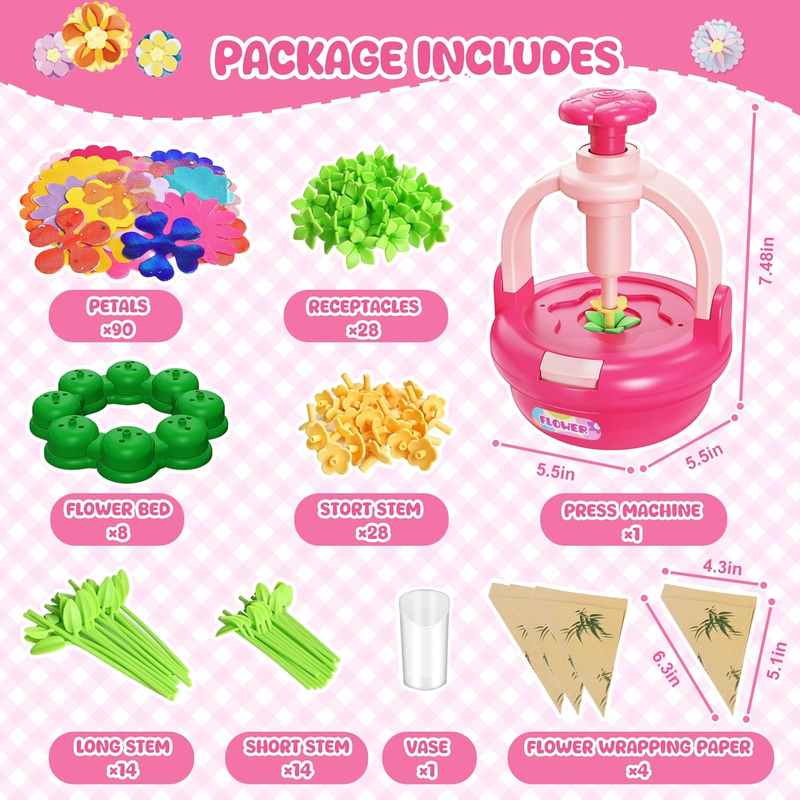 Einailvk DIY Fabric Flower Bouquet Kit for Kids – Arts & Crafts Toy, Pink