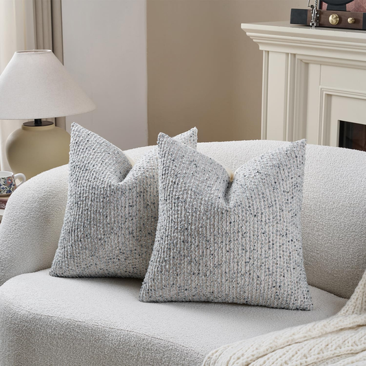 DEZENE Striped Boucle Throw Pillow Covers Set of 2 – 20"x20" Blue