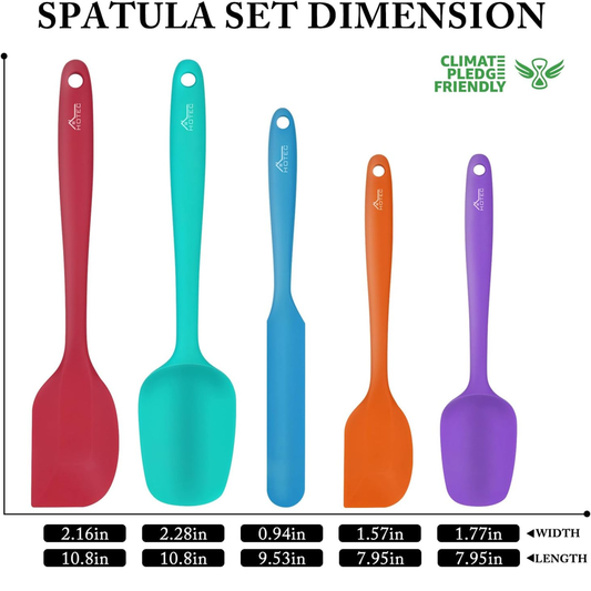 HOTEC 5-Piece Silicone Spatula Set – Heat Resistant Baking & Cooking Tools
