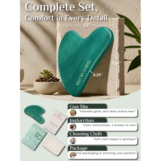 Rena Chris Gua Sha Facial Tool – Natural Jade Stone Face Massager, Green