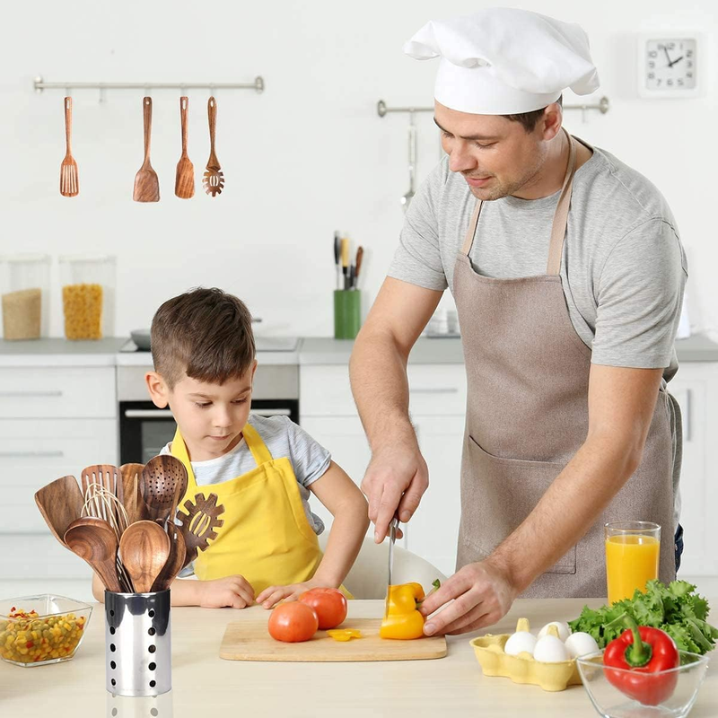 AIUHI 10 Piece Teak Wooden Cooking Utensil Set