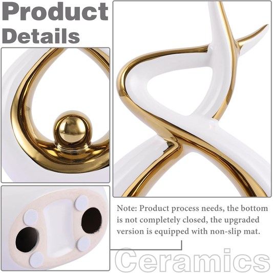 Gold and White Ceramic Abstract Sculpture – Modern Home Decor Centerpiece