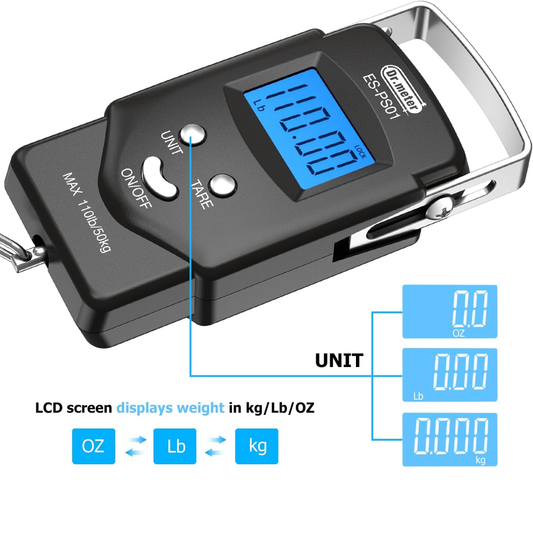 Dr.meter Digital Fish & Luggage Scale 50kg with LCD Display & Tape Measure