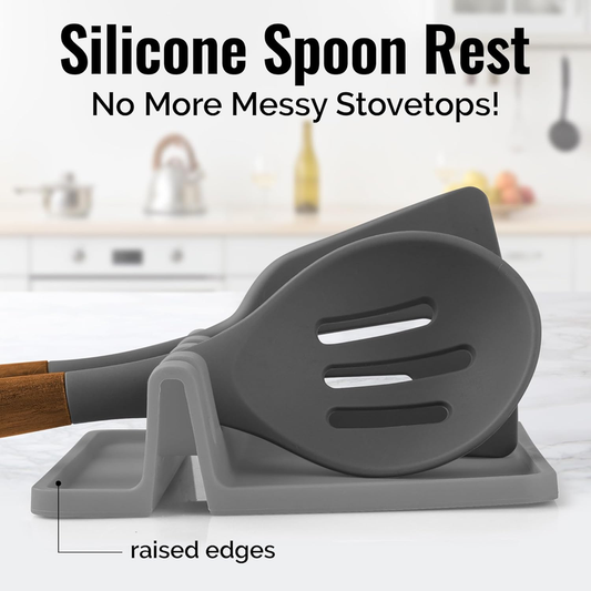 Zulay Kitchen Silicone Utensil Rest 2-Pack – Heat-Resistant Spoon Holder, Grey