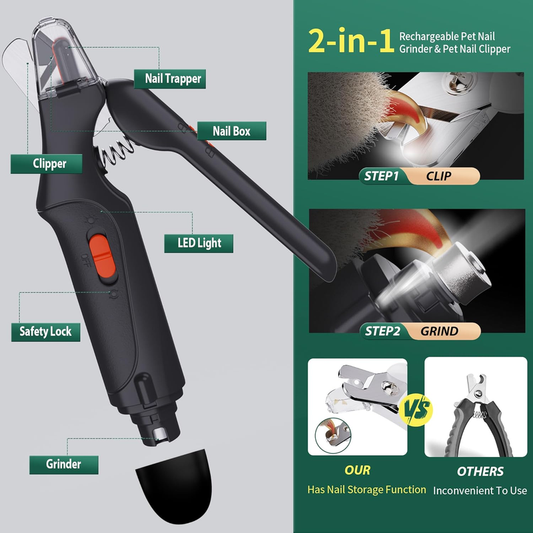 CATPICK 2-in-1 Pet Nail Clippers & Grinder with LED Light – USB Rechargeable
