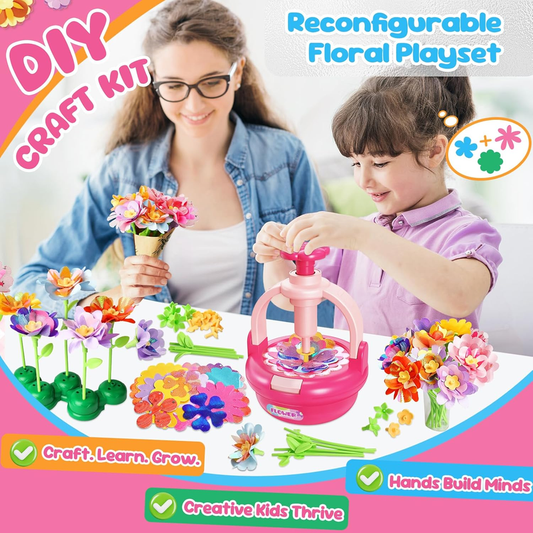 Einailvk DIY Fabric Flower Bouquet Kit for Kids – Arts & Crafts Toy, Pink
