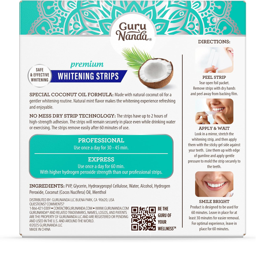 GuruNanda Teeth Whitening Strips – 7-Day Kit with Non-Slip Dry Strip Design