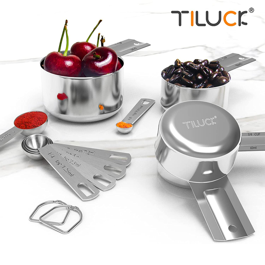 TILUCK 10-Piece Stainless Steel Measuring Cups & Spoons Set