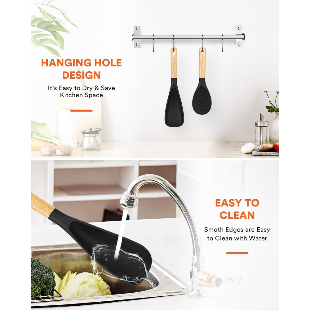 Badiano Silicone Cooking Spoon with Wooden Handle – Black