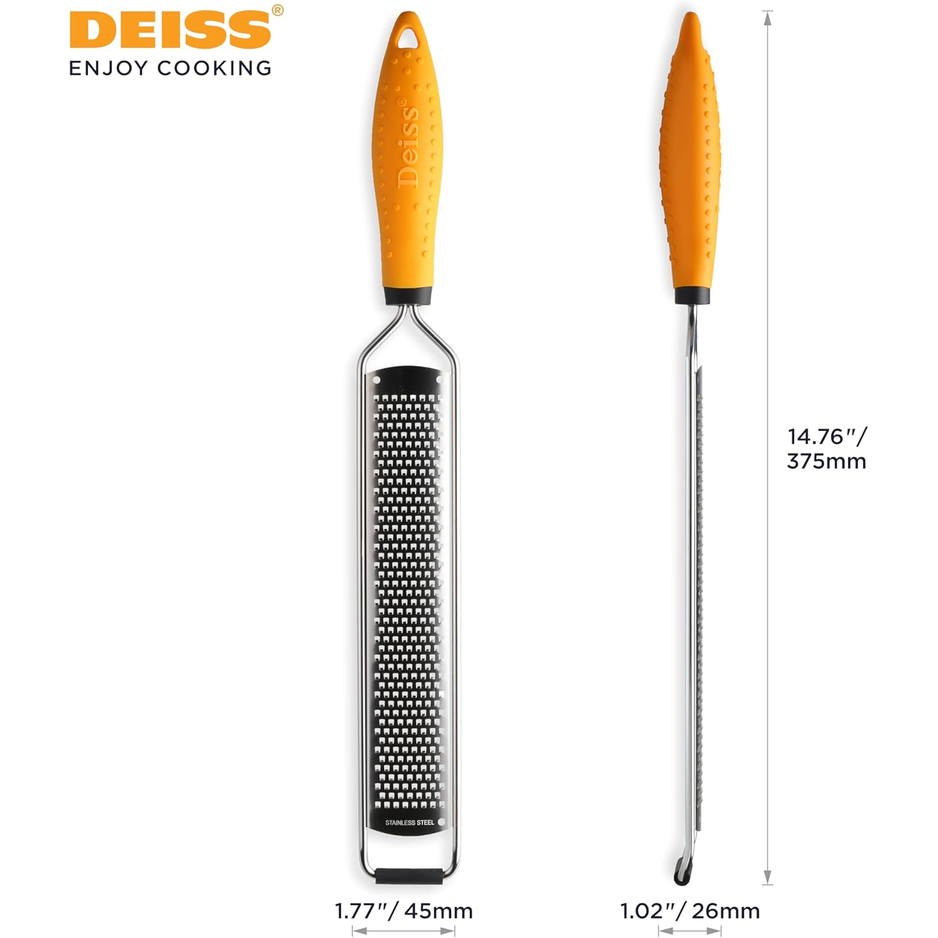 Deiss PRO Lemon Zester & Cheese Grater – Stainless Steel with Cover, Yellow