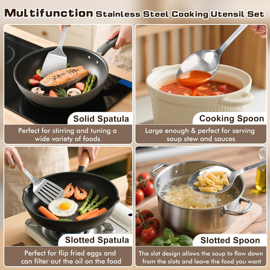 MemoGem 4-Piece Stainless Steel Cooking Utensil Set – Turner & Spoon Tools
