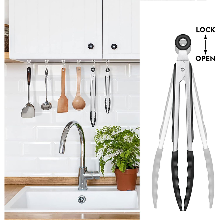 HOTEC Stainless Steel Kitchen Tongs with Silicone Tips – Set of 2