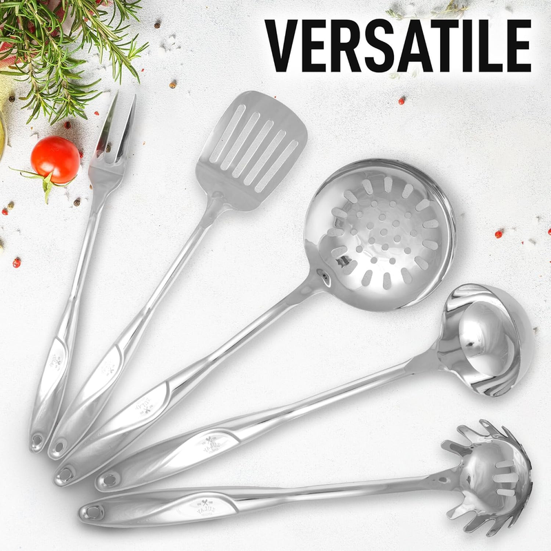 Zulay Kitchen 5-Piece Stainless Steel Cooking Utensil Set – Silver