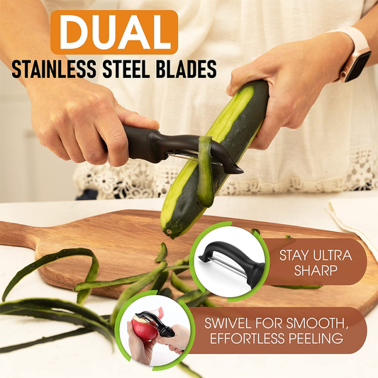 Spring Chef 2-Pack Swivel Vegetable Peelers – Stainless Steel Blades, Black