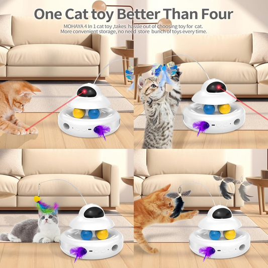 MOHAYA 4-in-1 Rechargeable Interactive Cat Toy with Feather & Butterfly