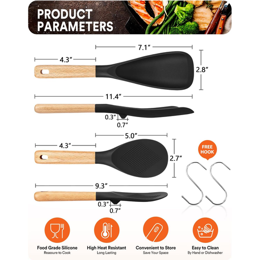 Badiano Silicone Cooking Spoon with Wooden Handle – Black