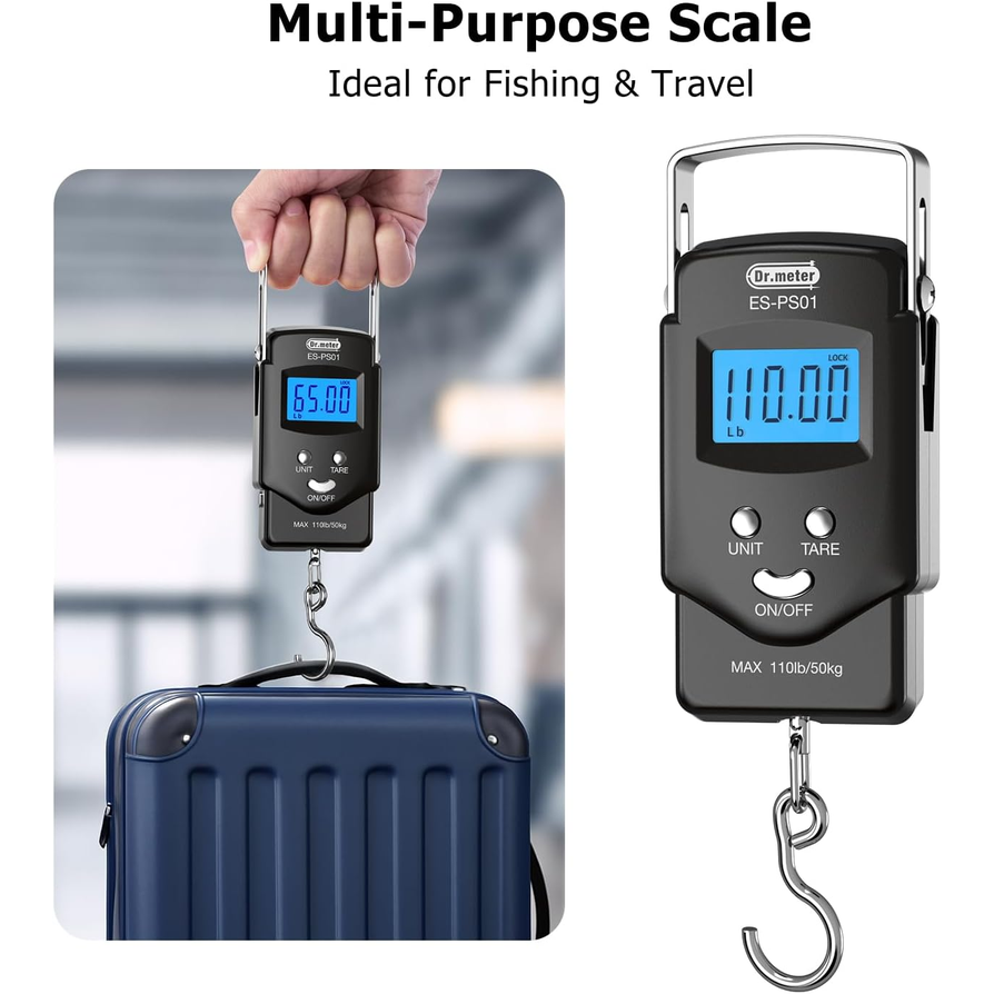 Dr.meter Digital Fish & Luggage Scale 50kg with LCD Display & Tape Measure