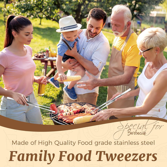 JINHUIYUAN 12" Stainless Steel Cooking Tweezers Tongs 2-Pack – Dual-Head