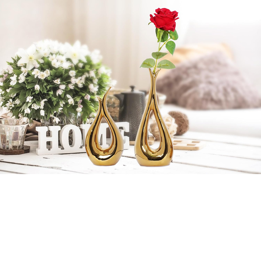 Dlfghos Gold Ceramic Vase Set of 2 – Modern Decorative Centerpieces