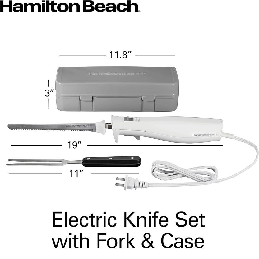 Hamilton Beach Electric Knife Set – Serrated Blades, Fork & Storage Case