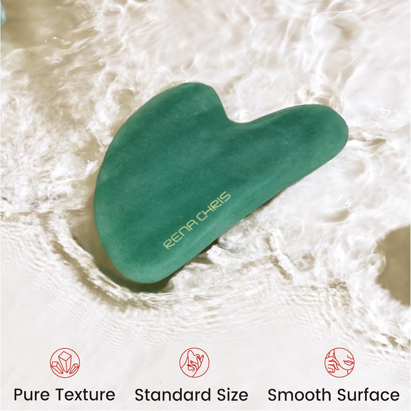 Rena Chris Gua Sha Facial Tool – Natural Jade Stone Face Massager, Green