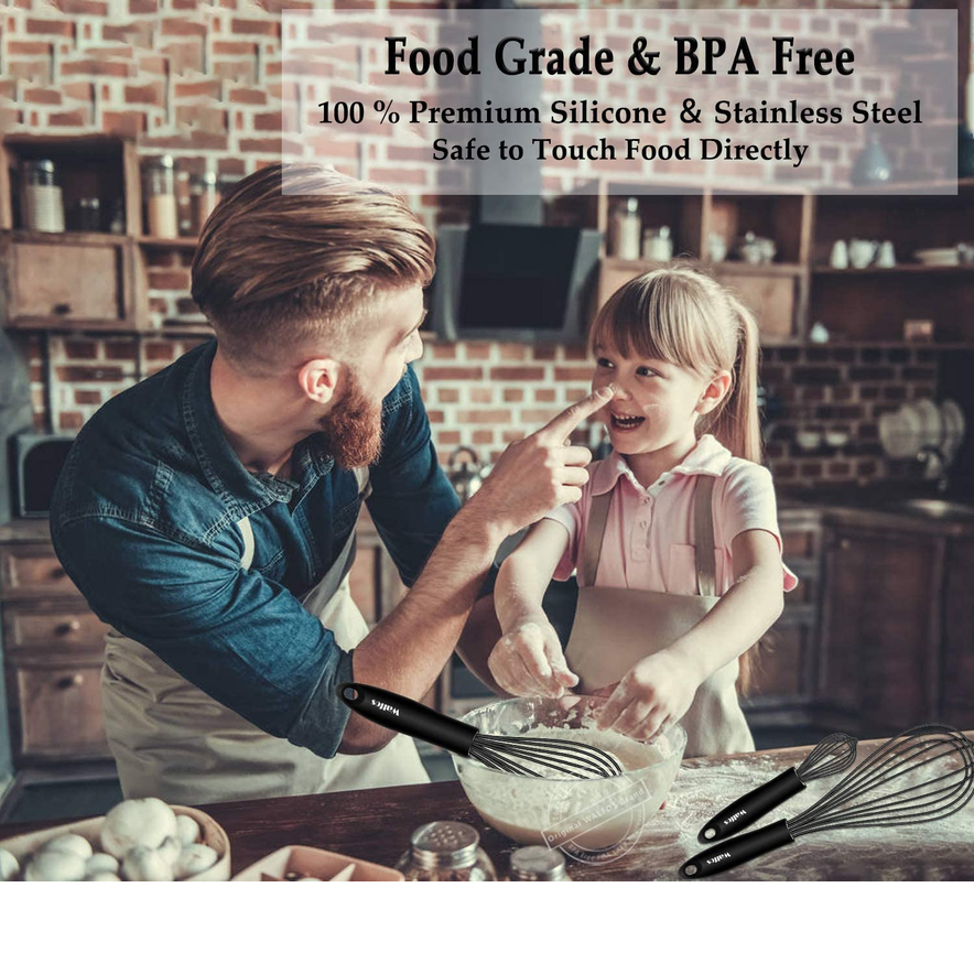 Walfos Silicone Whisk Set of 3 – Heat-Resistant Non-Scratch Balloon Whisks