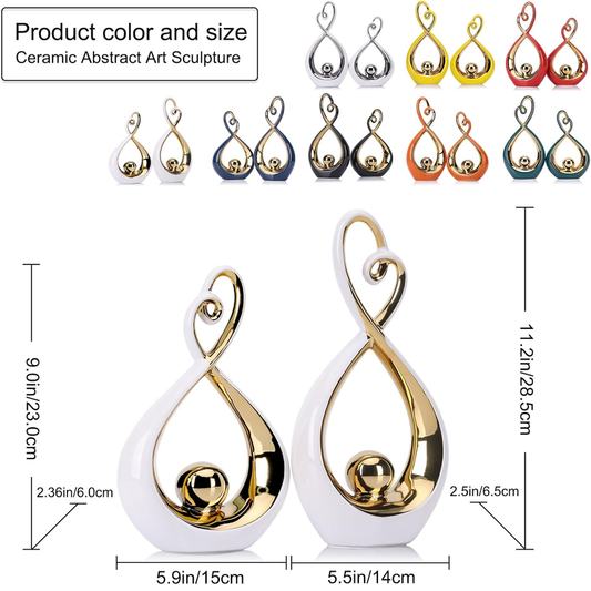 LCCCK White and Gold Ceramic Abstract Sculpture Set of 2 – Modern Home Decor