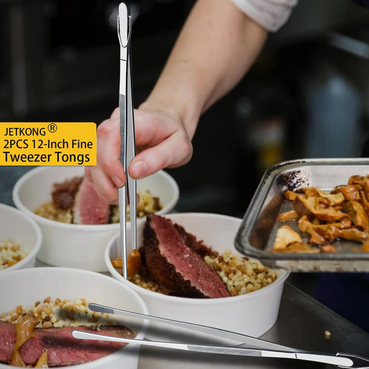 JETKONG 2-Pack 12" Stainless Steel Kitchen Tweezers – Cooking & Serving Tongs