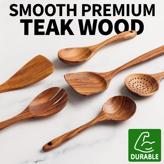 Zulay Kitchen 6-Piece Teak Wood Cooking Utensil Set – Spoons & Spatulas
