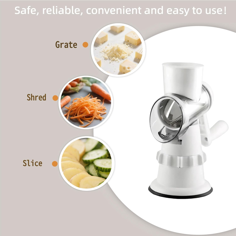 FLINBIUS 3-in-1 Manual Vegetable Chopper & Cheese Grater with Rotary Handle