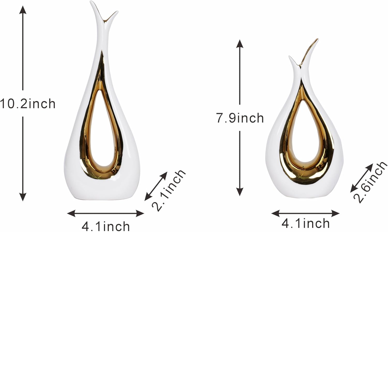 Dawbun White and Gold Ceramic Vase Set of 2 – Modern Decorative Centerpieces