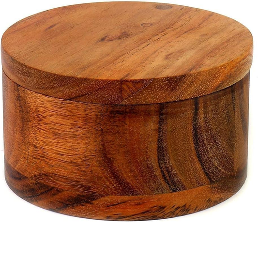 Kaizen Casa Acacia Wood Salt or Spice Box with Swivel Lid – 3.5" Diameter