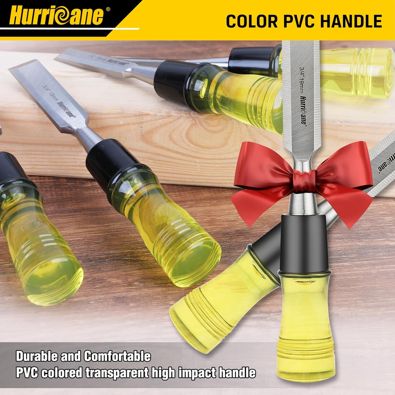 HURRICANE 4-Piece Wood Chisel Set, CR-V Steel Blades with PVC Handles