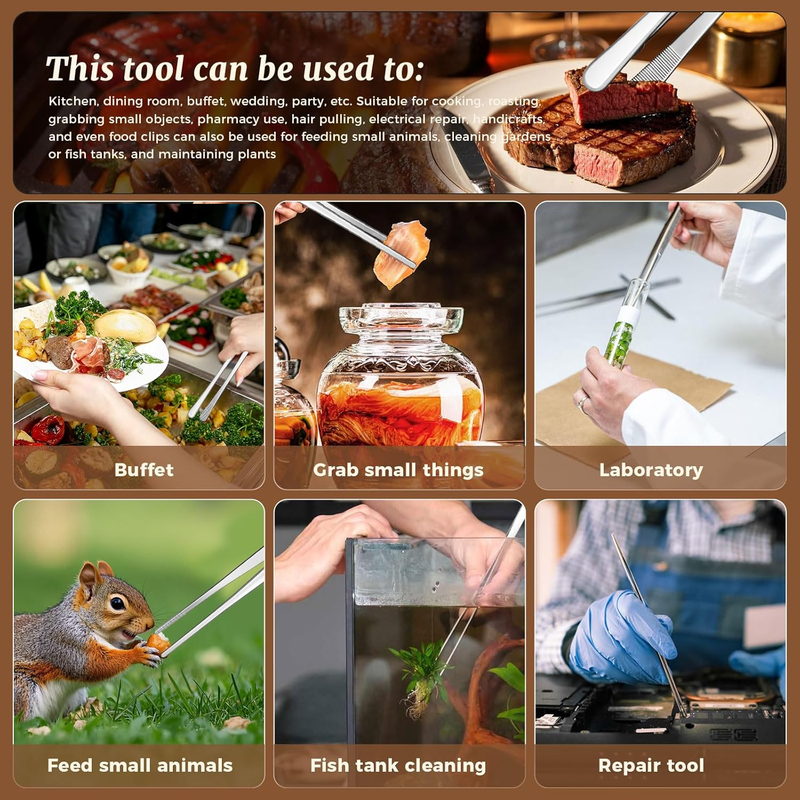 JINHUIYUAN 12" Stainless Steel Cooking Tweezers Tongs 2-Pack – Dual-Head