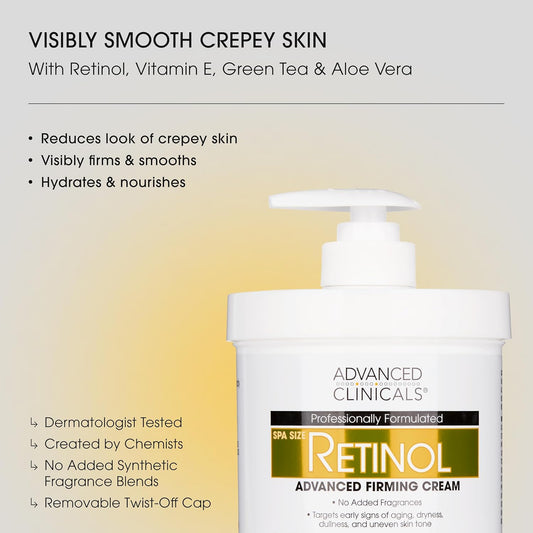Advanced Clinicals Retinol Body Lotion & Face Moisturizer | Visible anti Aging Skin Care Retinol Body Cream for Women & Men Targets Look of Fine Lines, Wrinkles, & Crepe Looking Dry Skin, 16 Ounce