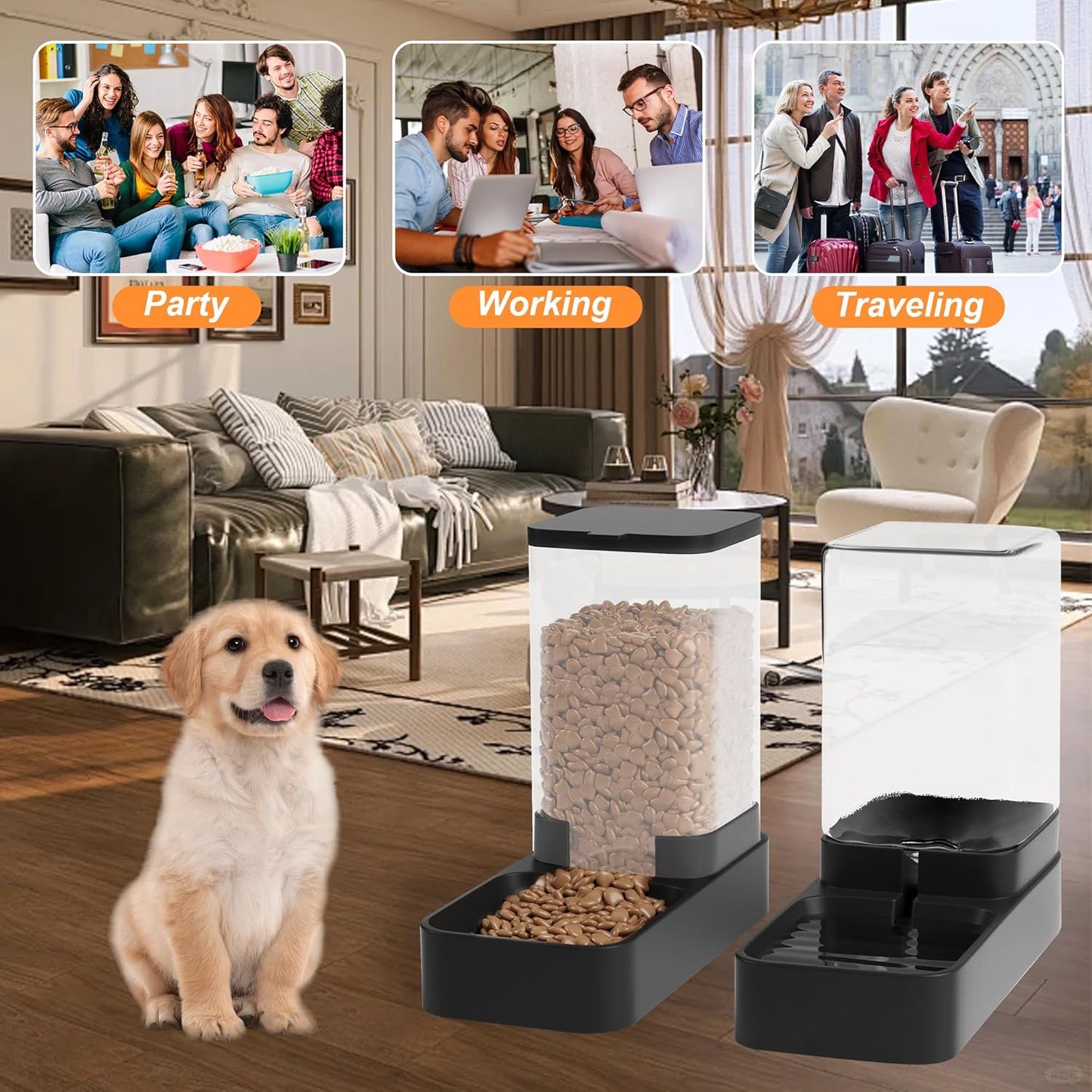 Automatic Cat Feeder and Water Dispenser in Set with Pet Food Bowl
