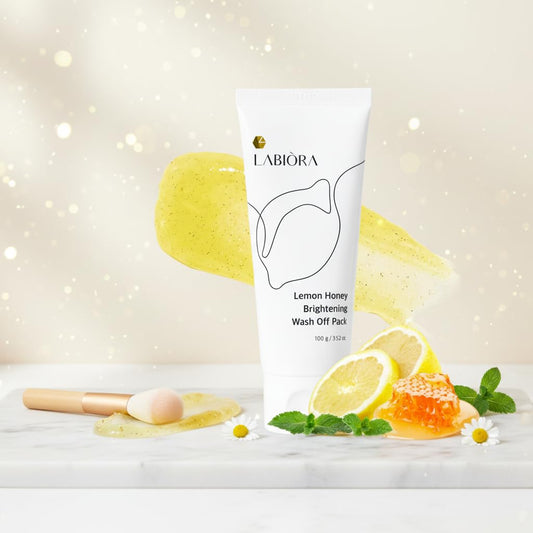 Lemon Honey Face Mask Wash-Off Pack & Scrub — 5-Minute, Exfoliating, Hydrating, Gentle for Sensitive Skin, with Manuka Honey & Lemon Extract, 3.52 Oz (100 G)