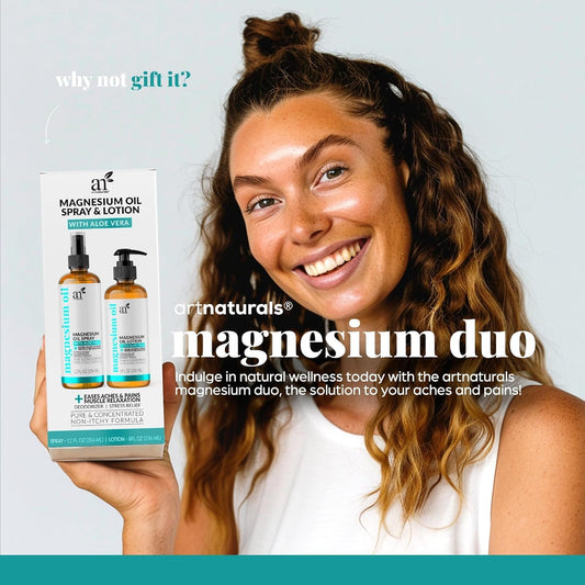 ArtNaturals Magnesium Oil & Body Lotion Set – 12oz Spray + 8oz Cream