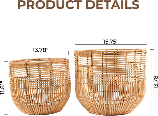 Set of 2 Large Woven Blanket Baskets with Handles