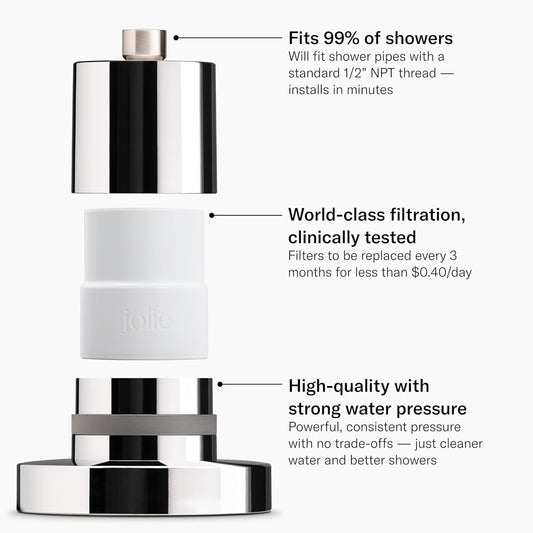 The Jolie Filtered SHOWERHEAD with Shower Water Filter System- High Pressure Showerhead, Hair and Skincare Accessory to Improve Beauty and Personal Care Routine (New Brushed Steel)