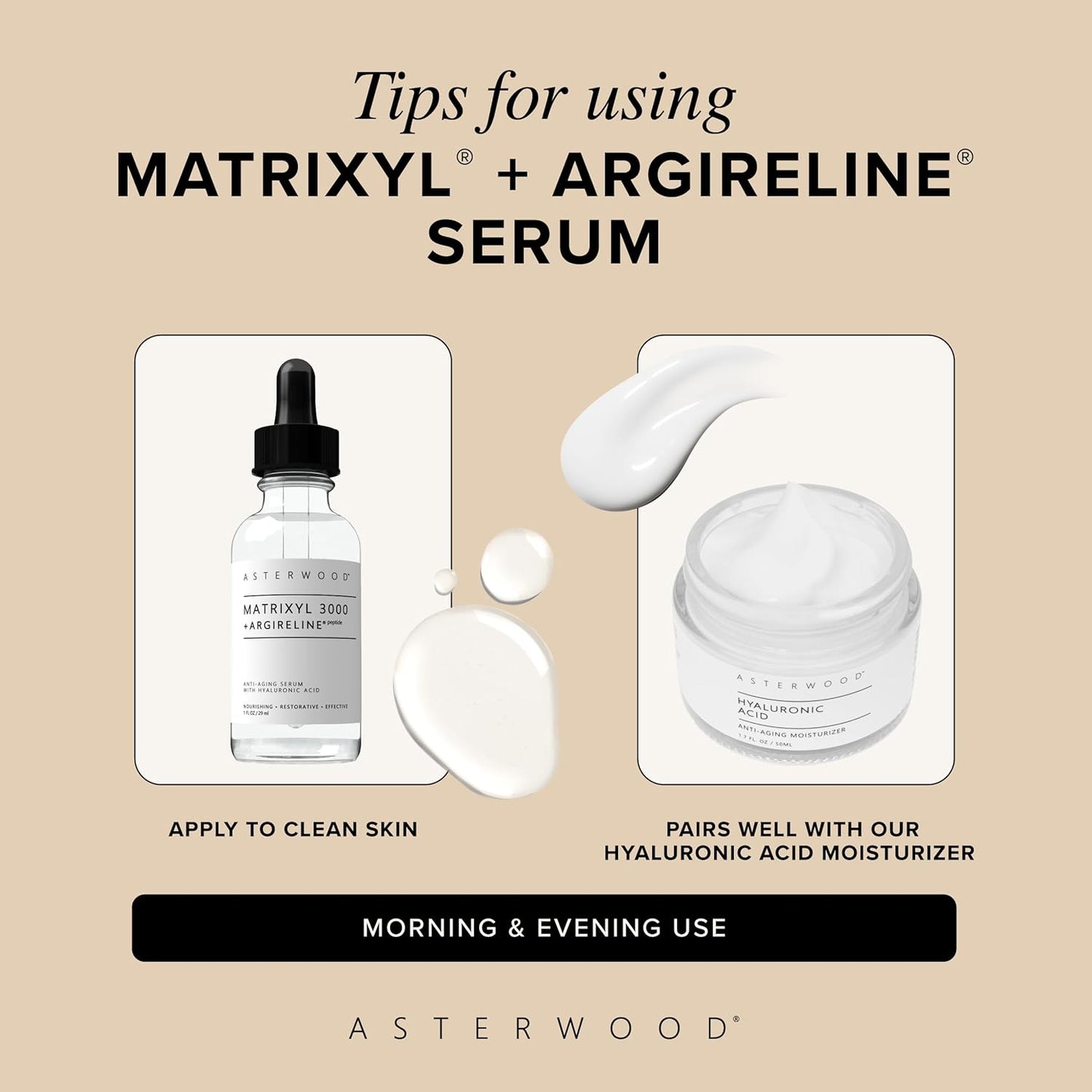Asterwood Matrixyl 3000 + Argireline Serum for Face - Multi Peptide Serum with Hyaluronic Acid - Anti-Aging, Wrinkle Reducing, Collagen Boosting - Fragrance-Free - 1 Fl Oz