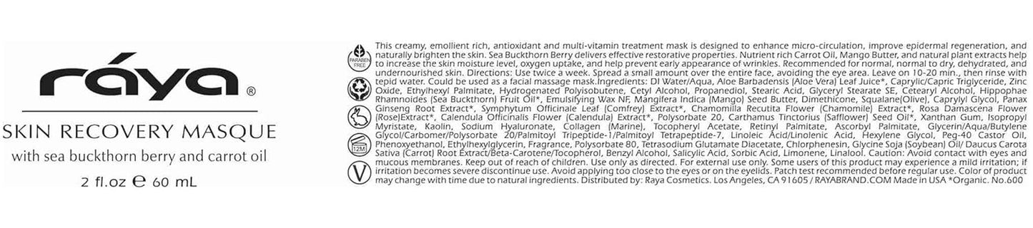 Raya Skin Recovery Masque (600) | Calming, Multi-Vitamin Facial Treatment Mask for Dry and Dehydrated Skin | Nourishes, Brightens, and Refines Complexion