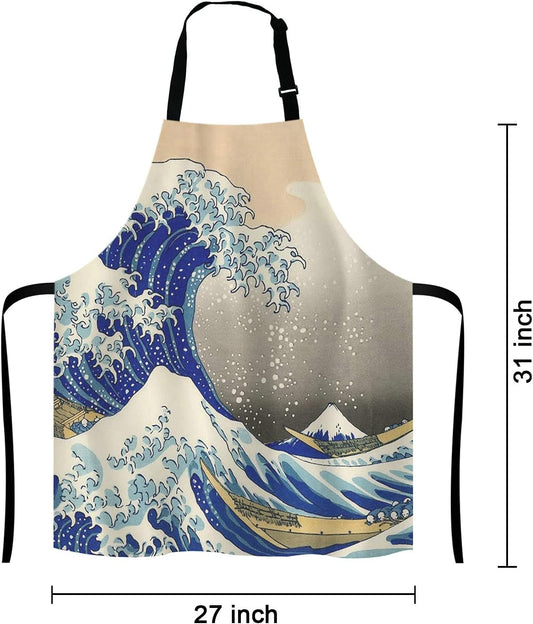 Hokusai The Great Wave Adjustable Bib Apron – Waterproof Polyester, One Size