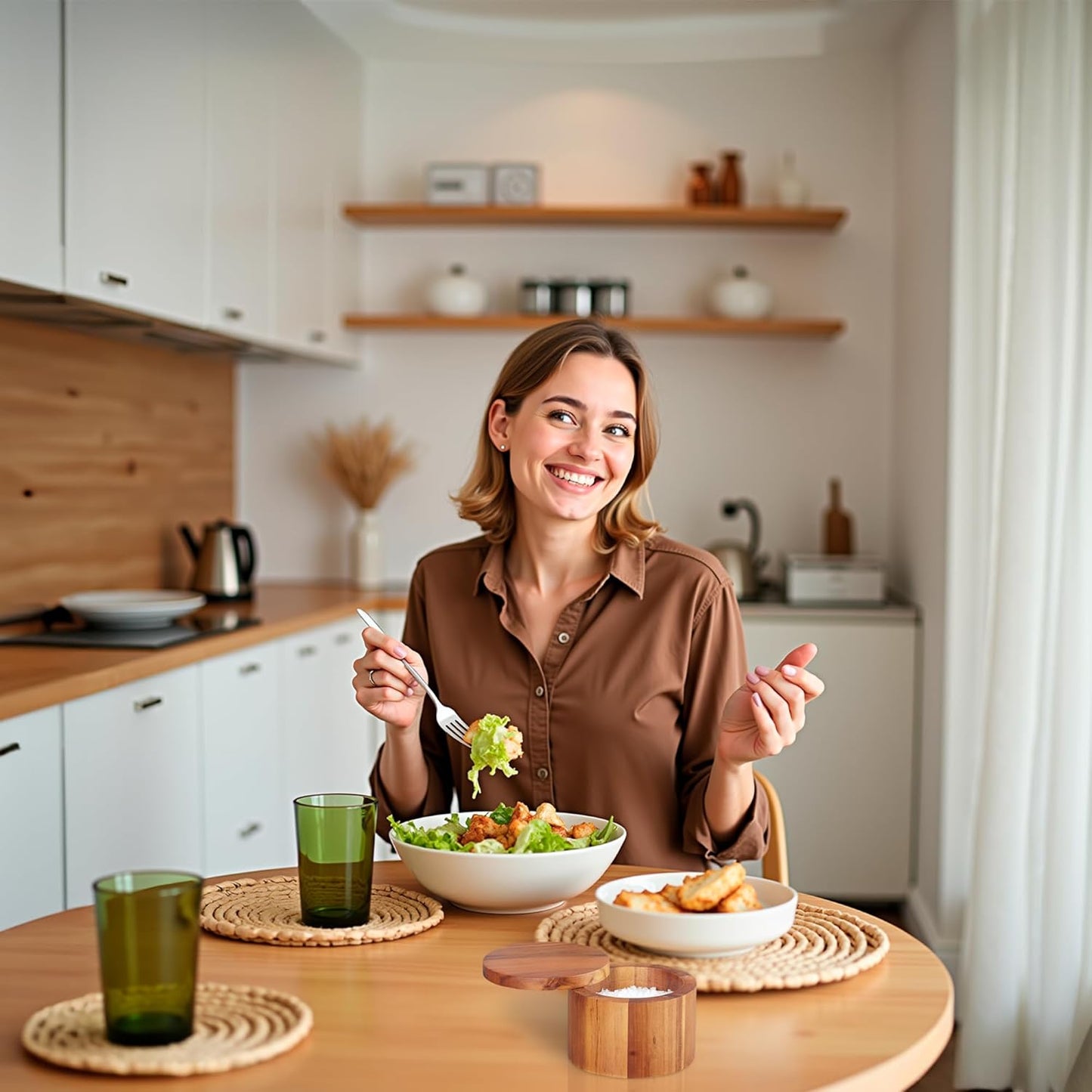 Demigo Acacia Wood Salt Box with Swivel Lid – 9oz Spice Keeper